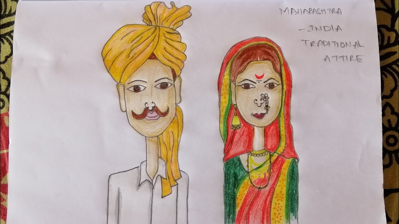Maharashtra Traditional Dress People Vector Illustration Stock Vector  (Royalty Free) 1620775267 | Shutterstock